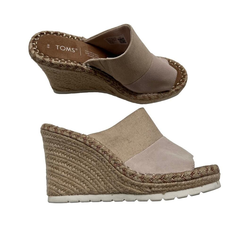 TOMS Monica Sueded-Fabric Minimalist Neutral Wedge Mule  - Women's Size 8